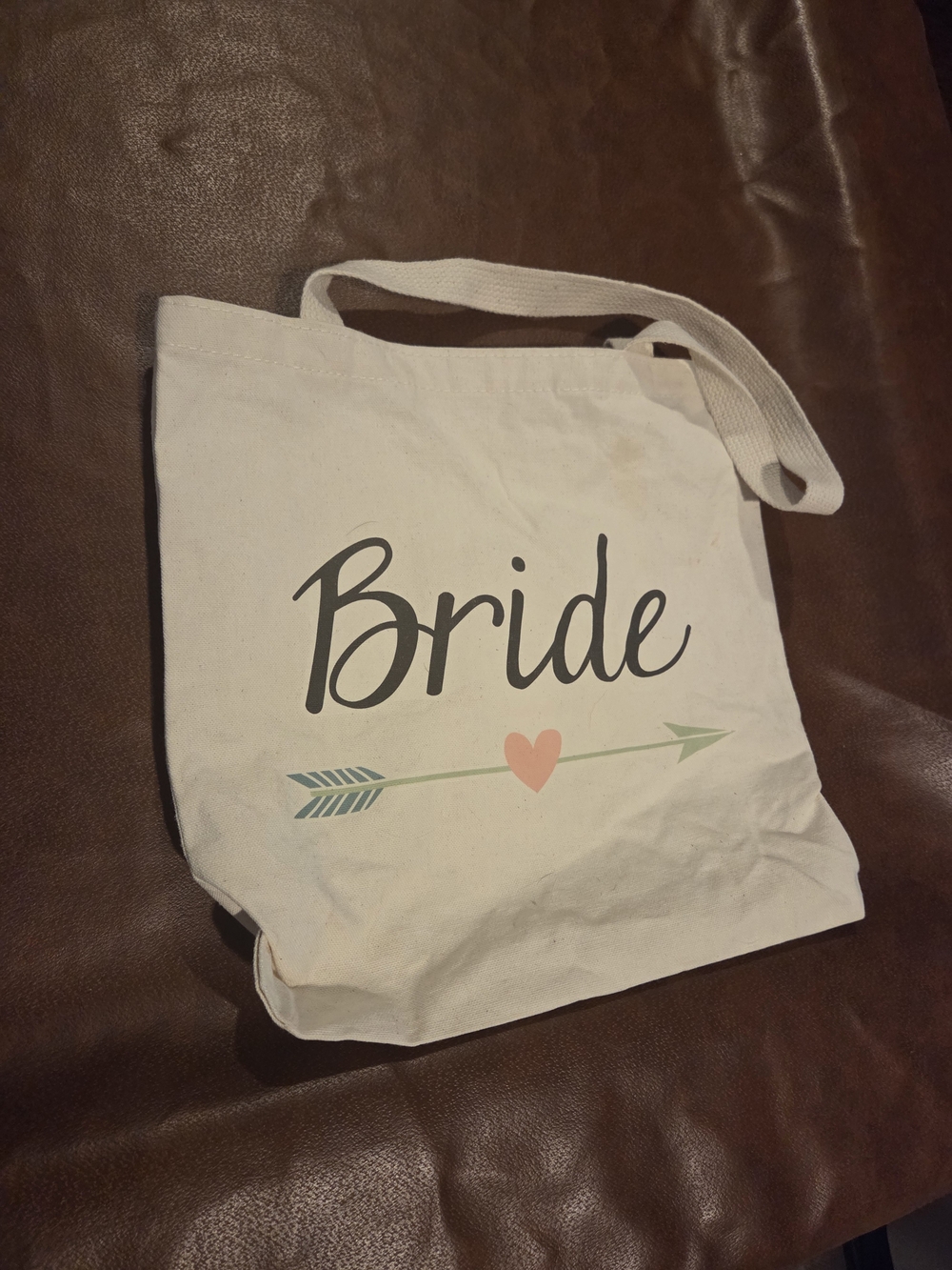 Bride Canvas Tote Bag in Cream with Heart Arrow Design